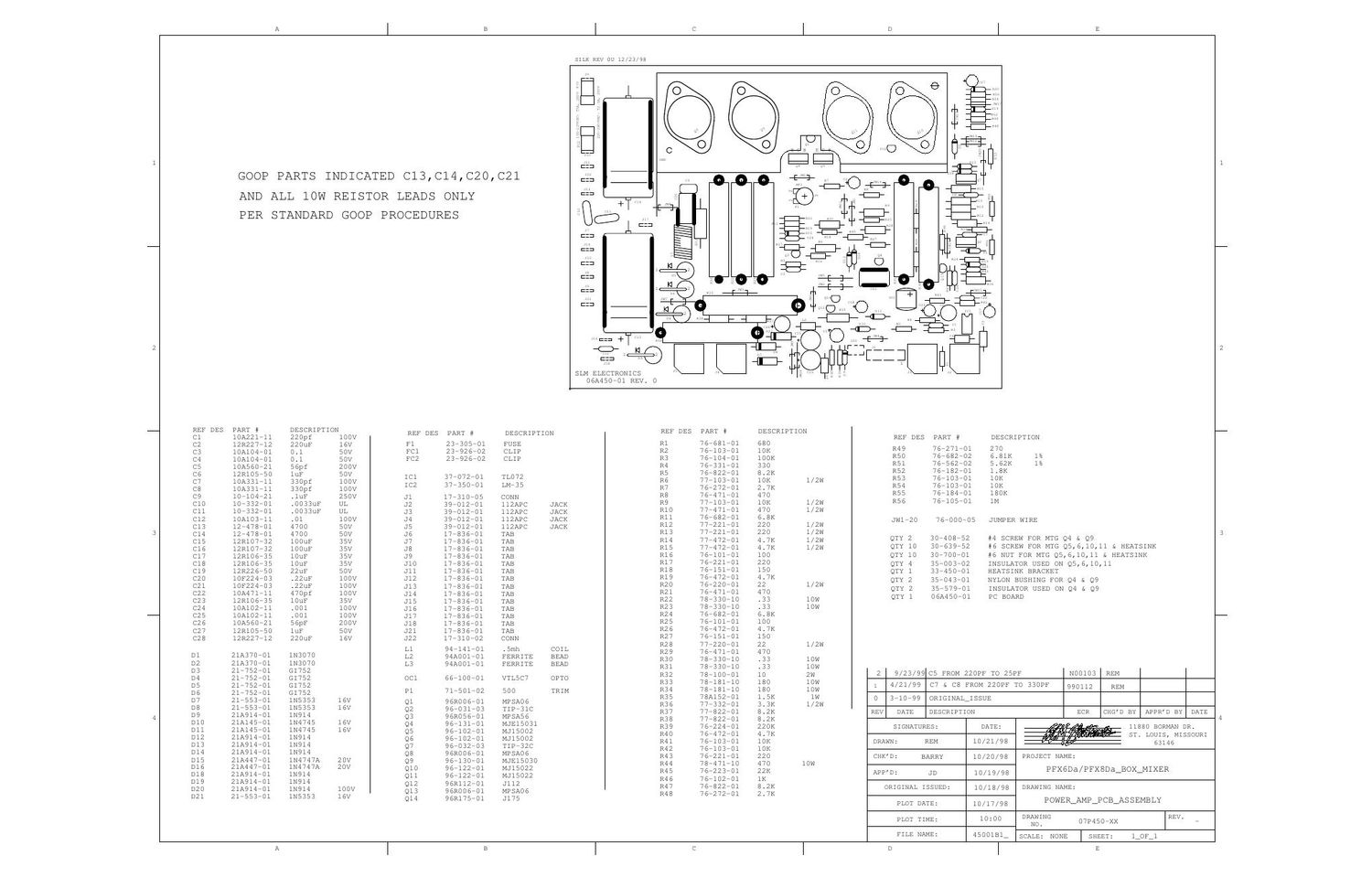 Crate PFX6Da PFX8Da Power Amp Layout Parts