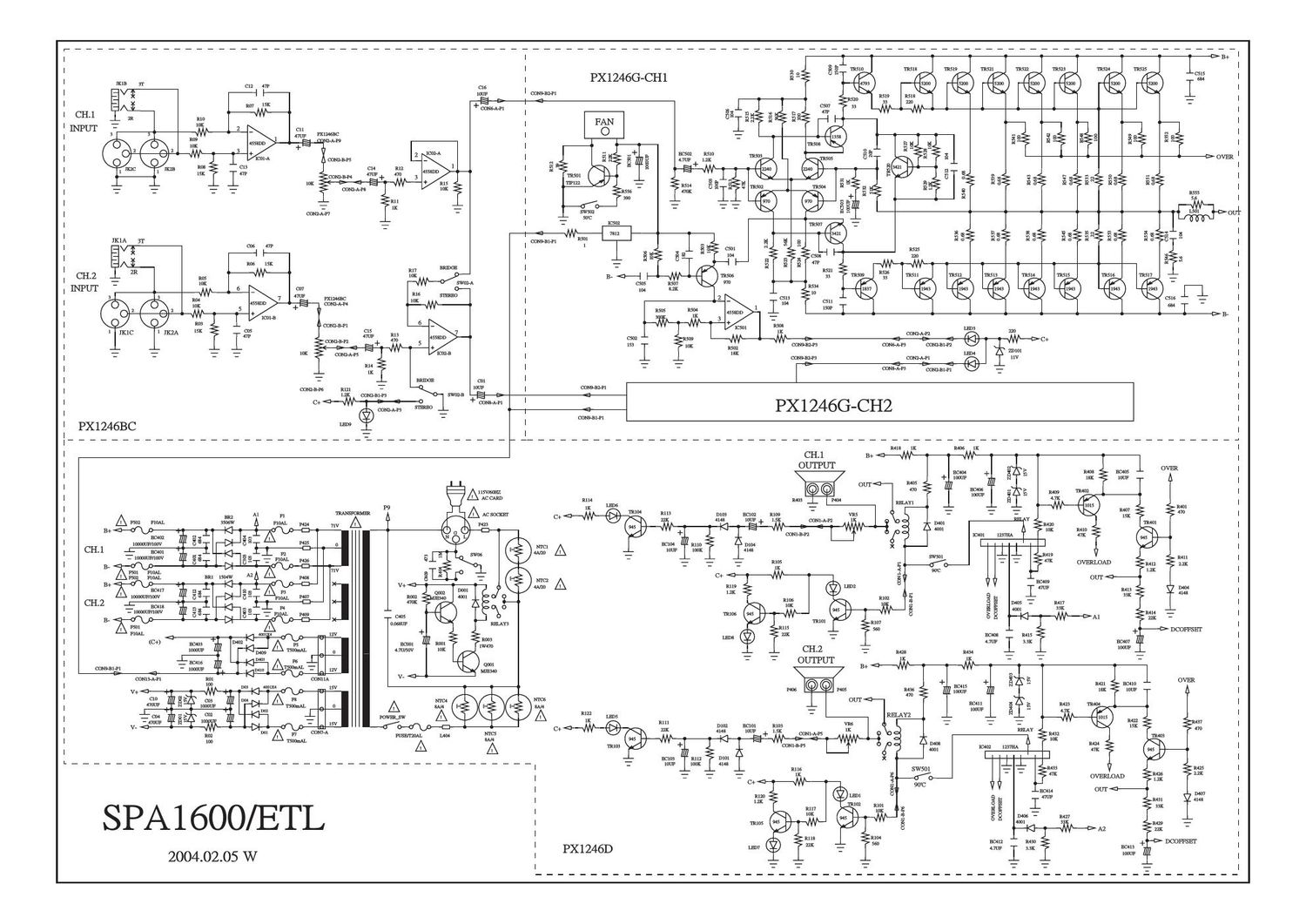 Crate SPA1600ETL Power Amplifier Schematic