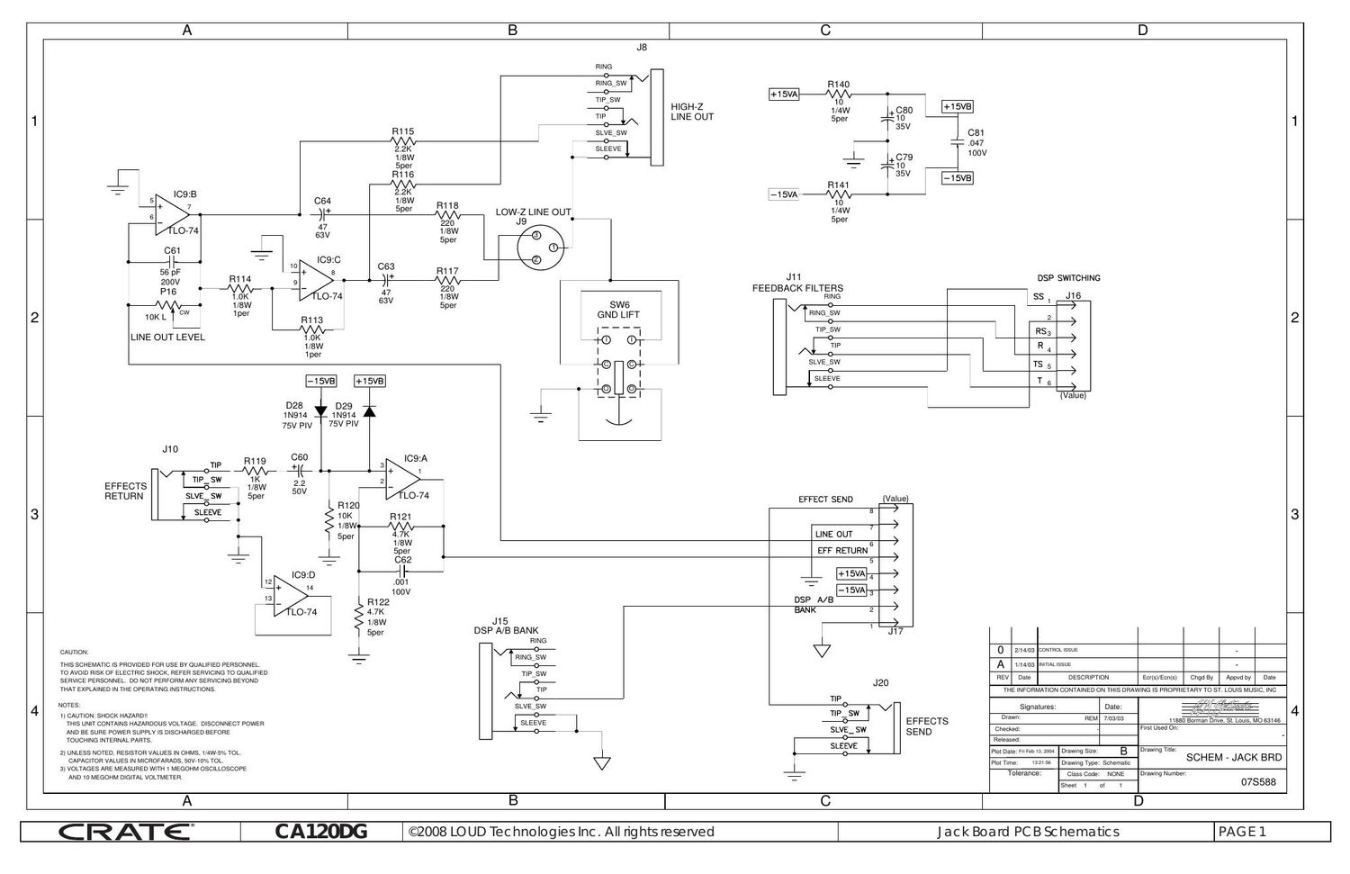 crate CA 120DG Jack Board PCB Schematics 588SCH 0