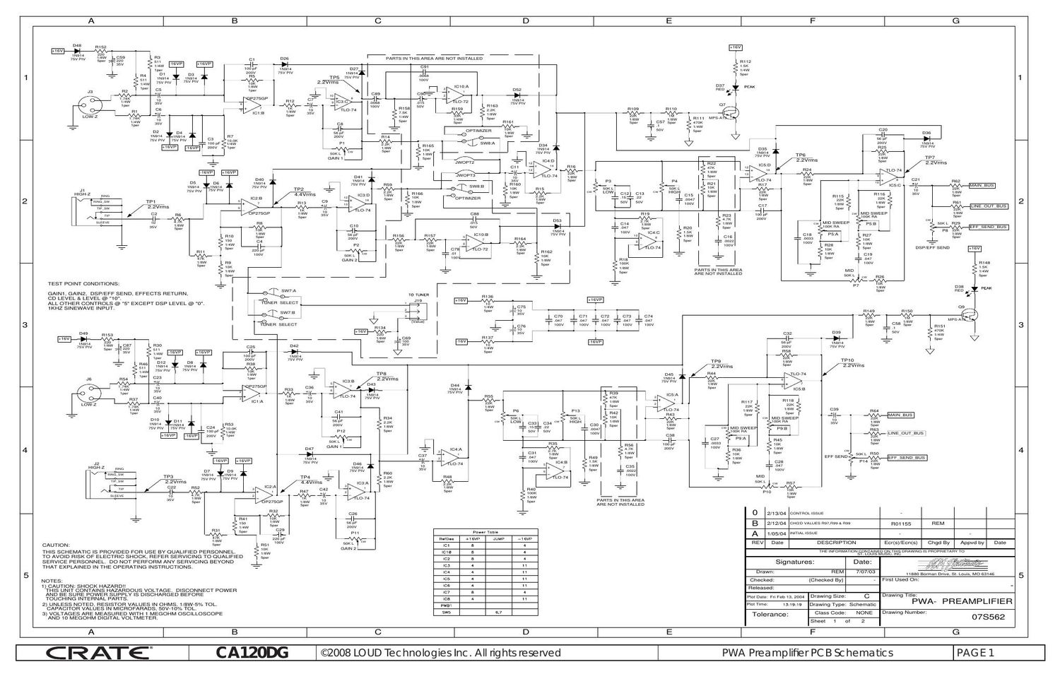 crate CA 120DG PWA Preamplifier PCB Schematics 562SCH 0