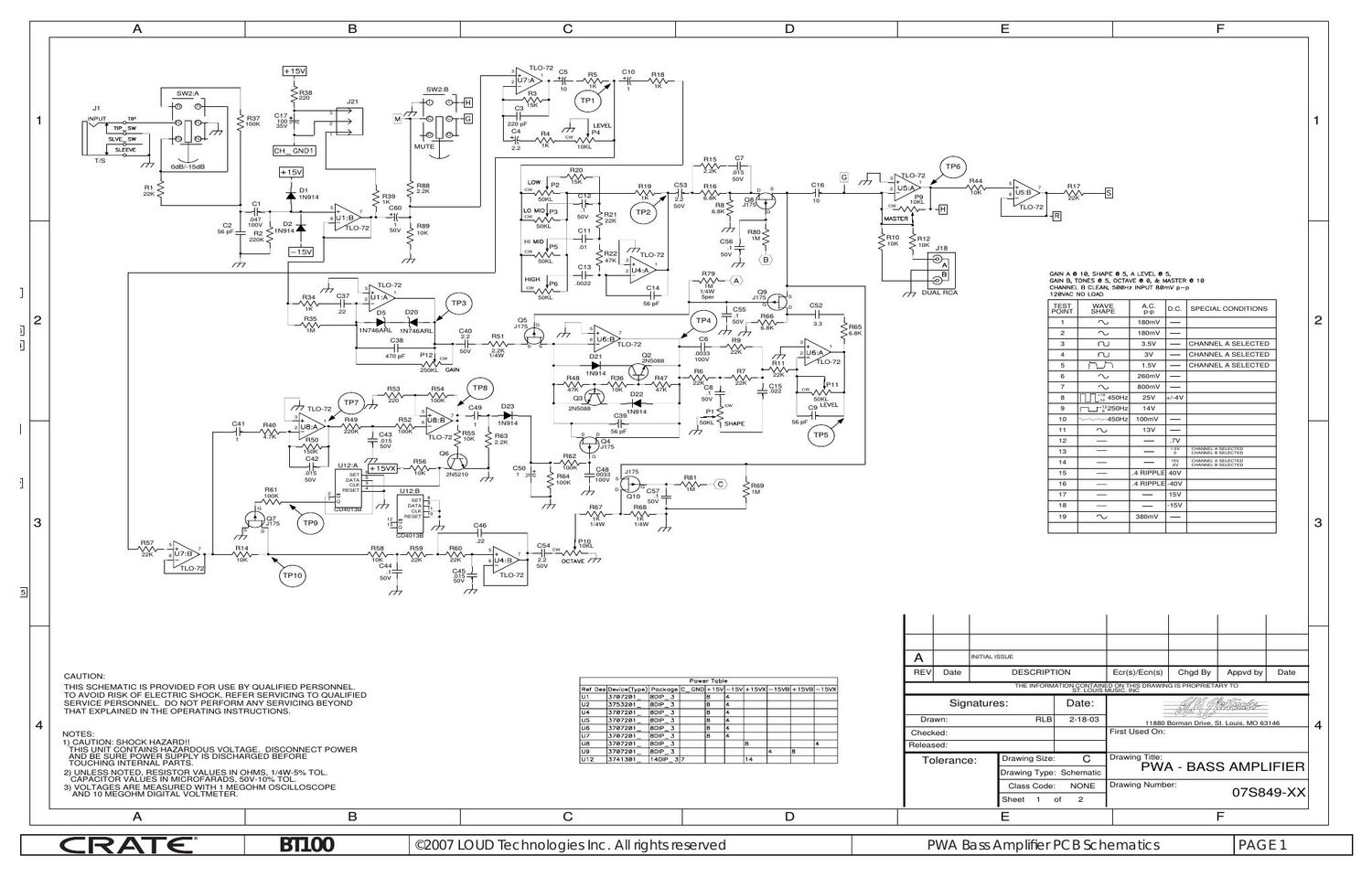 Crate BT 100 07S849 Schematics