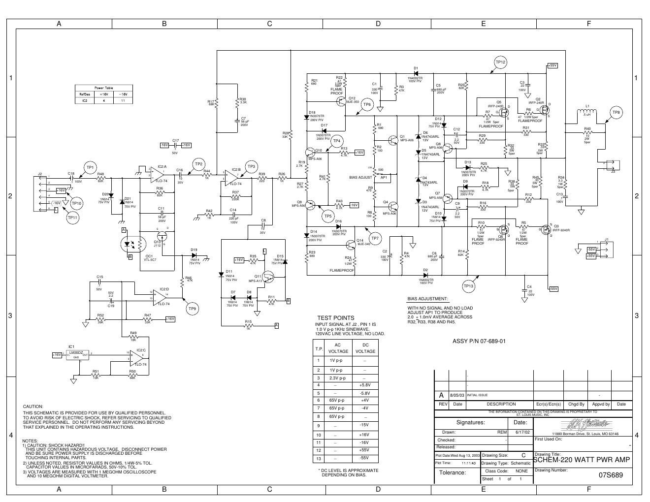 Crate BT 220H Power Amp 07S689 Schematic