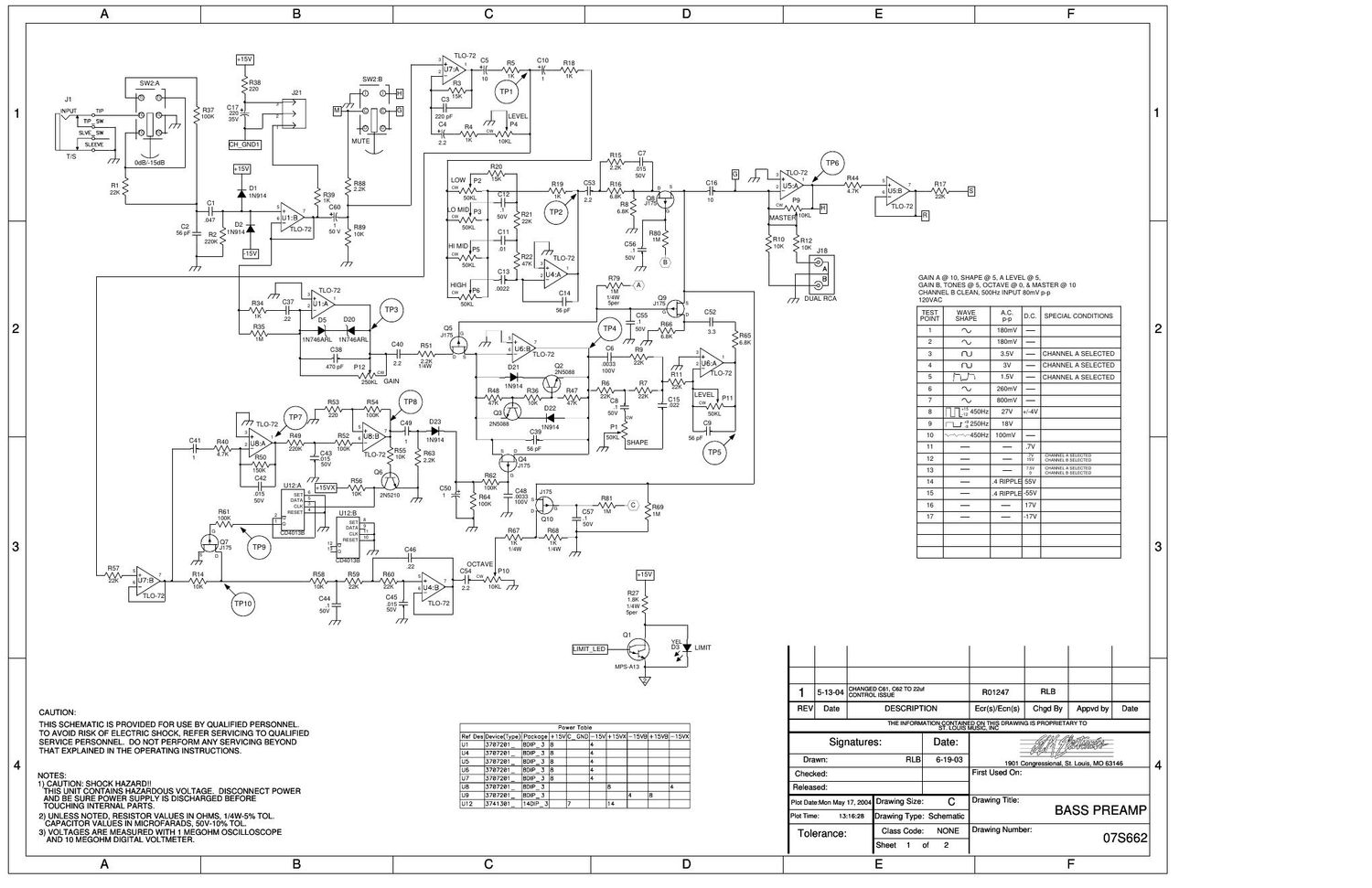 Crate BT 220H Preamp 07S662 Schematics