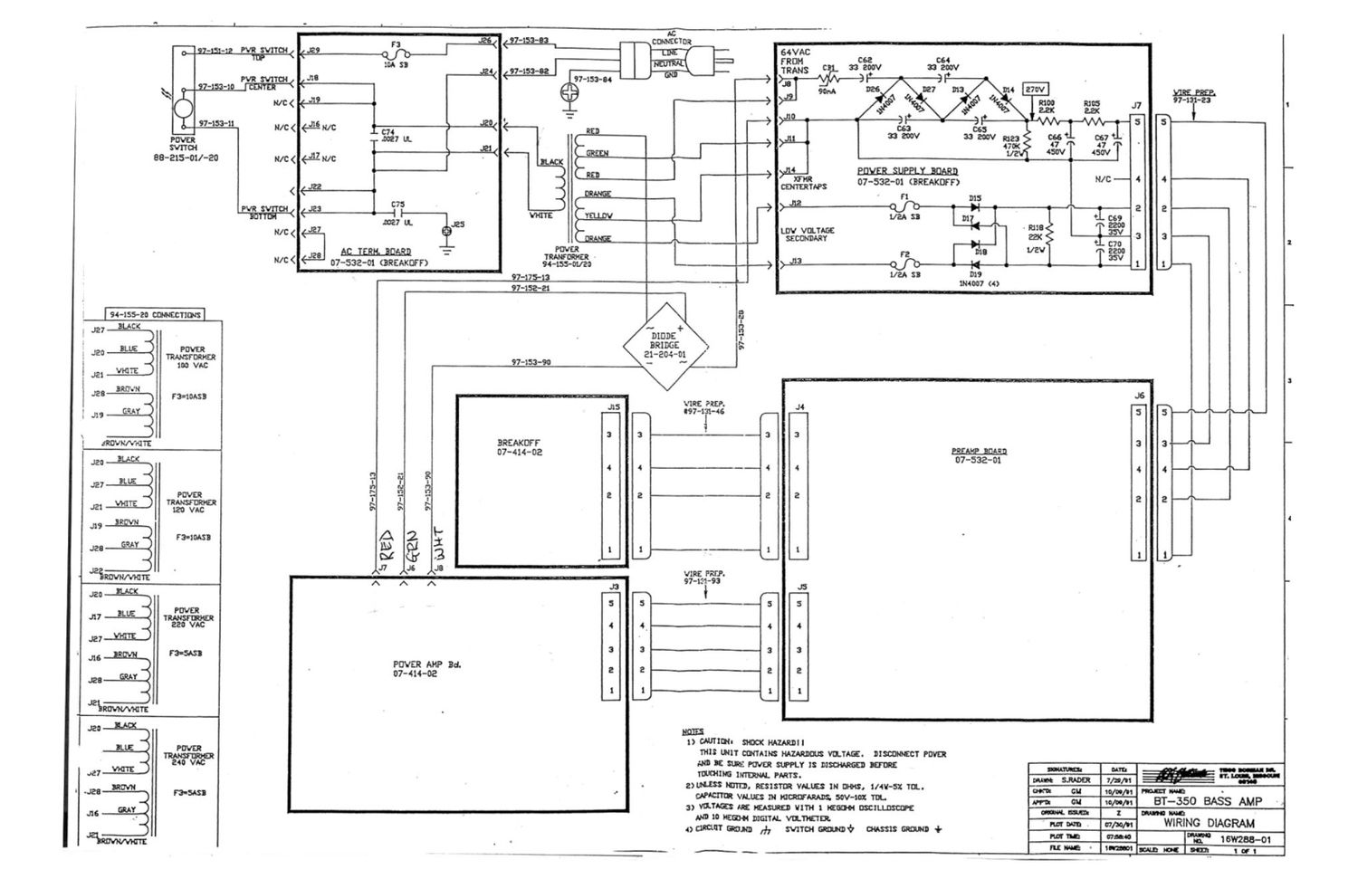 Crate BT 350 07S532 07S414 Schematics