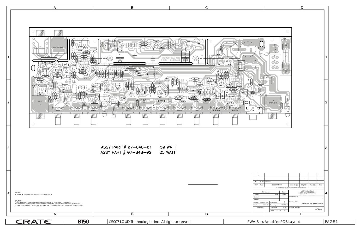 crate bt 50 PWA Bass Amplifier PCB Layout 848PWA A