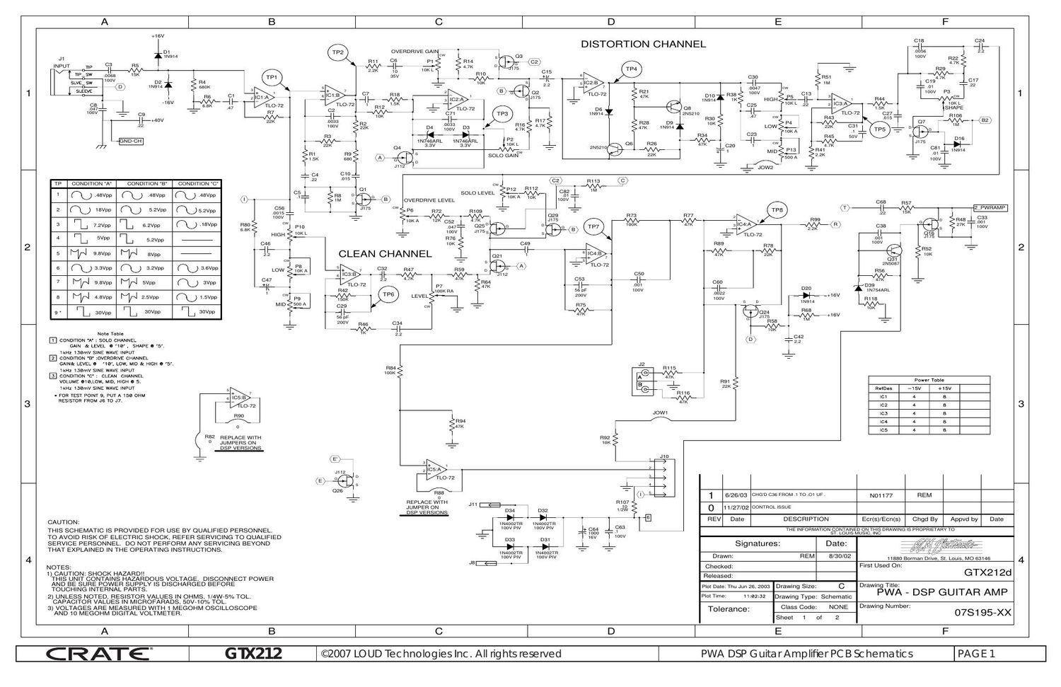 Crate GTX 212 07S195 07S279 Schematics