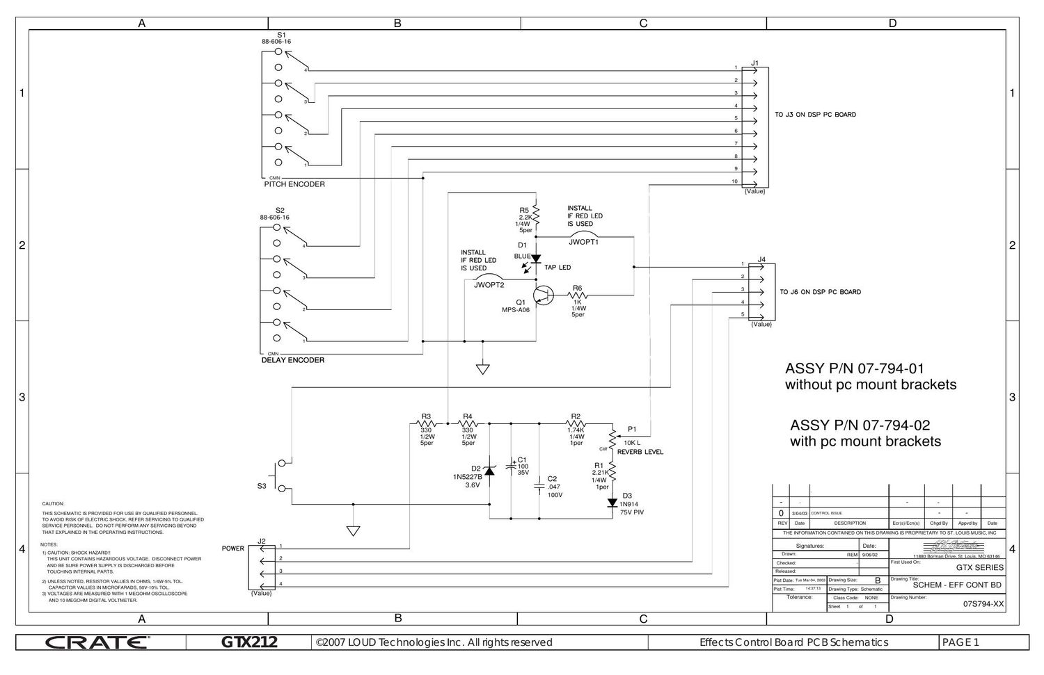 Crate GTX 212 FX Control Board 07S794 Schematic