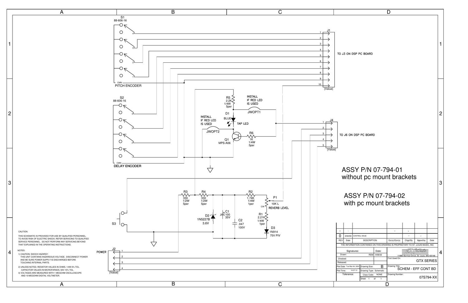 Crate GTX Series FX Control 07S794 Schematic