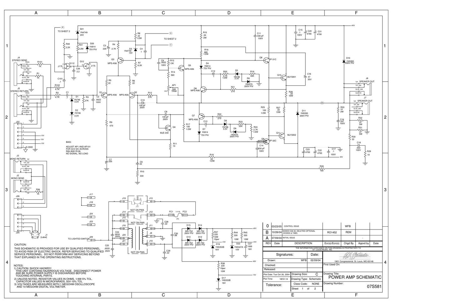 Crate VTX 212 Power Amp 07S581 Schematics