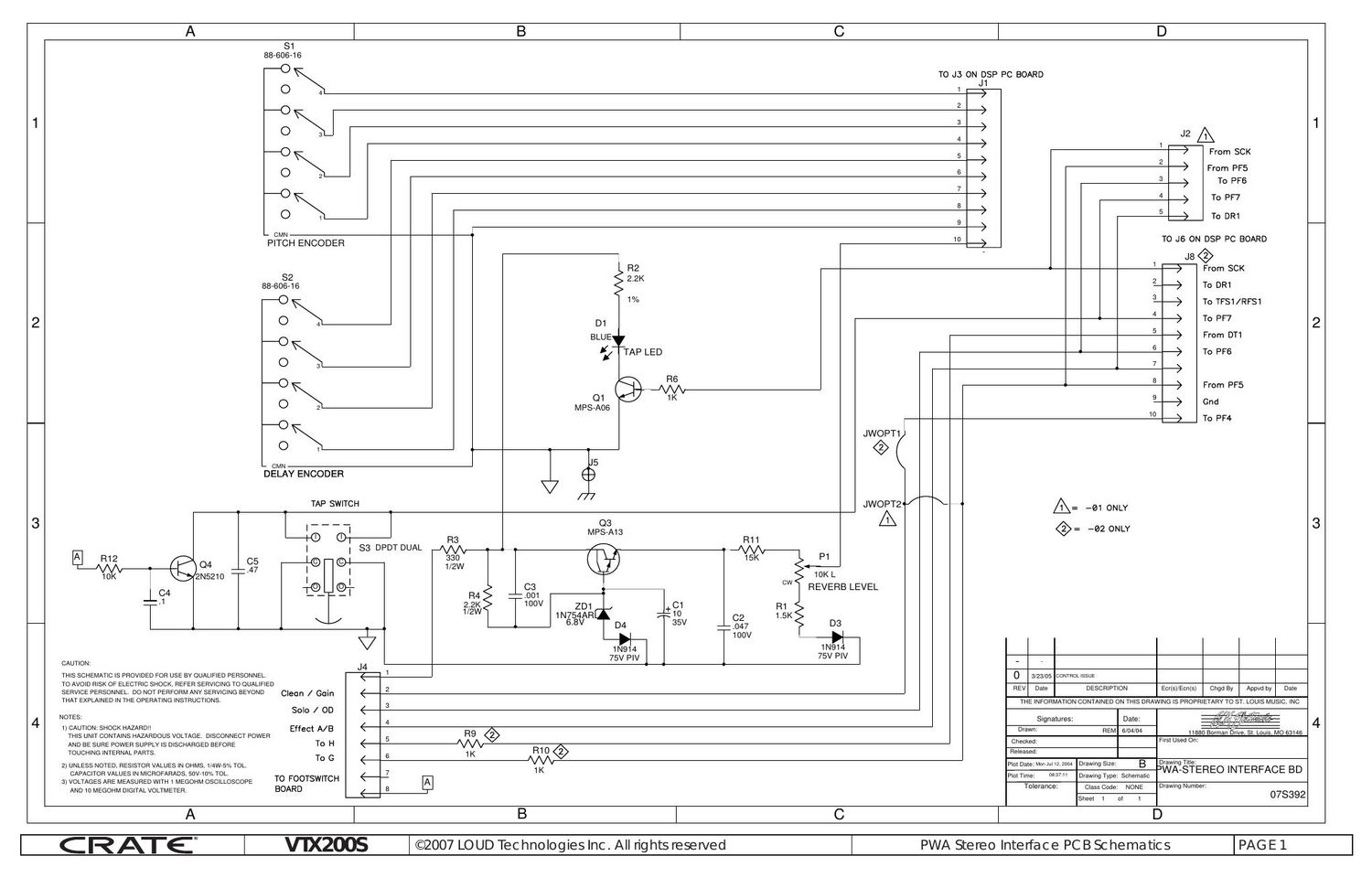 crate vtx 200s PWA Stereo Interface Schematics 392SCH 0