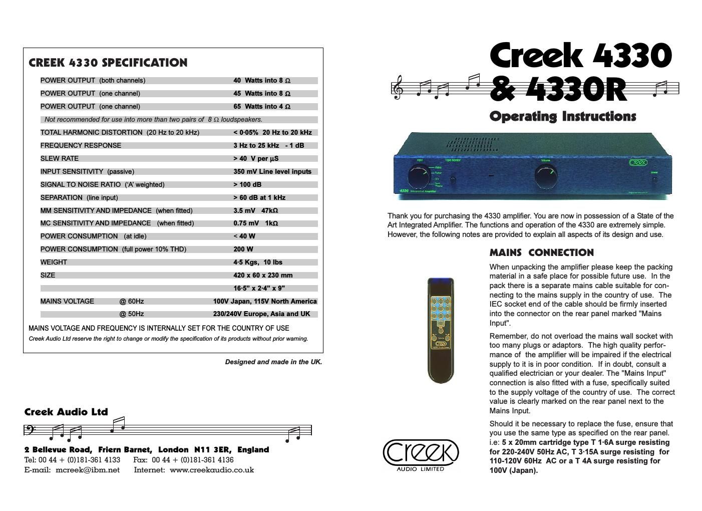 creek 4330 r mk2 owners manual
