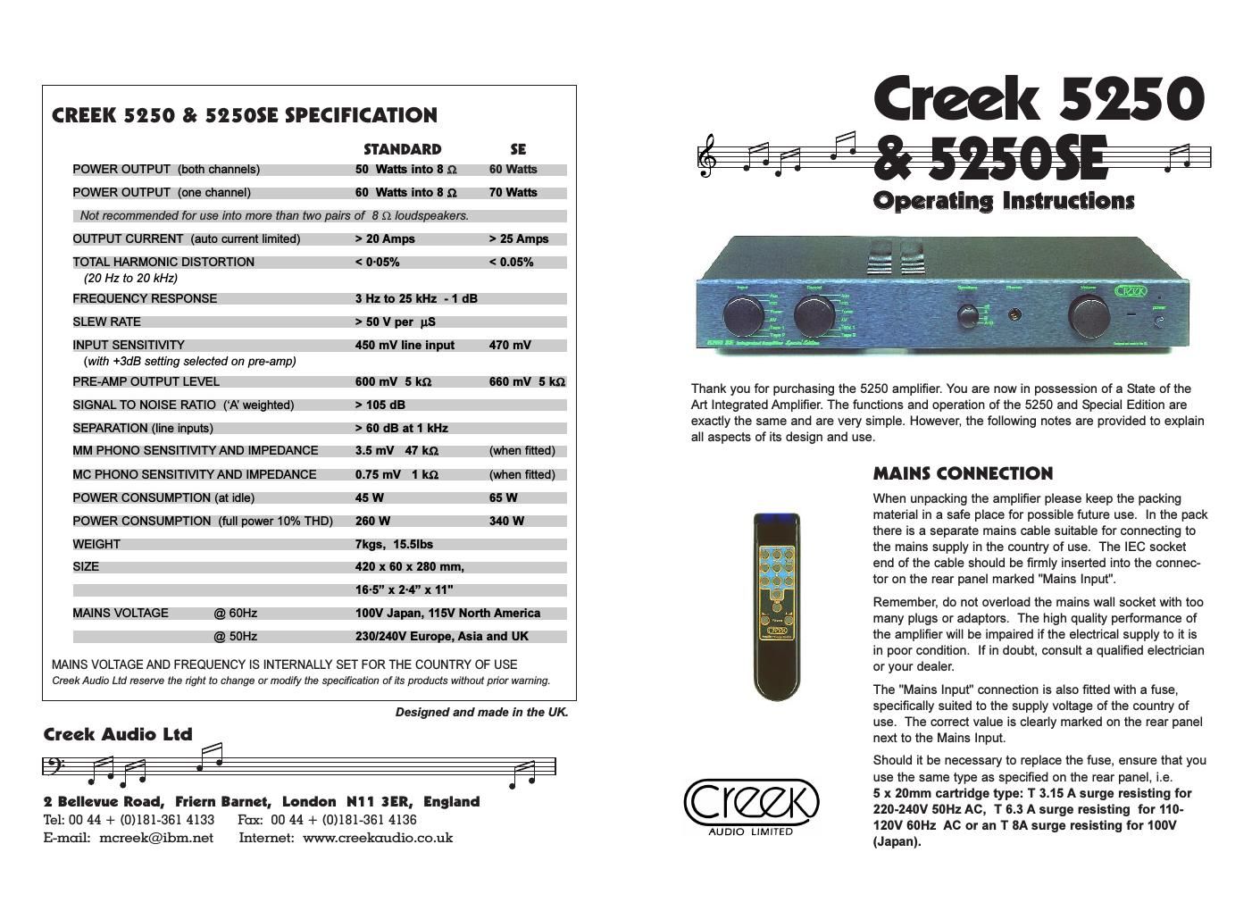 creek 5250 owners manual