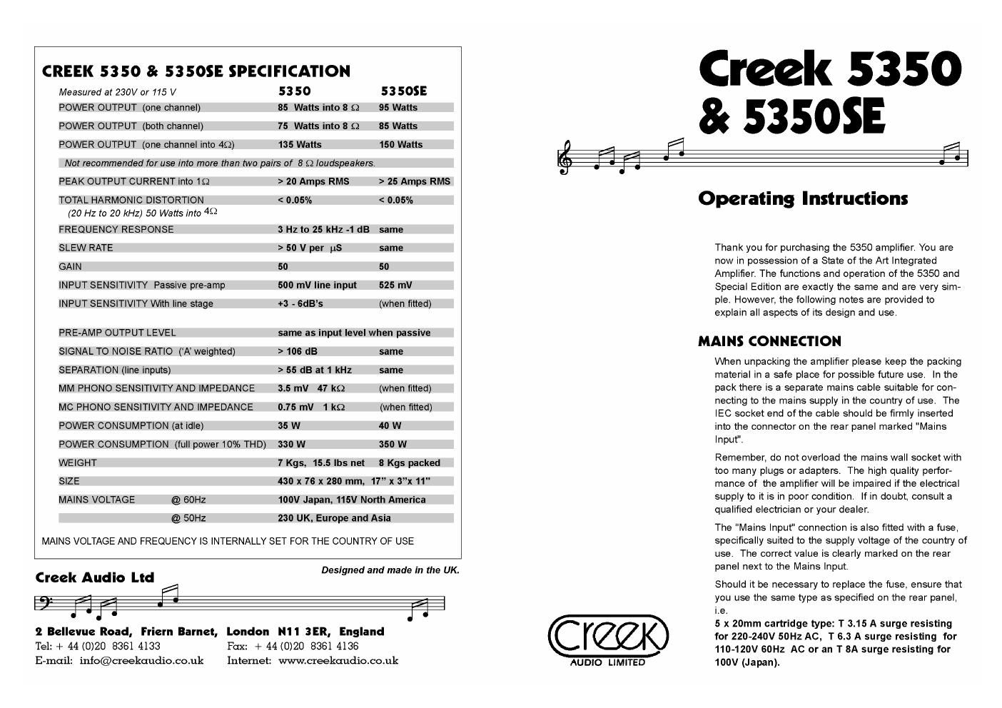 creek 5350 owners manual