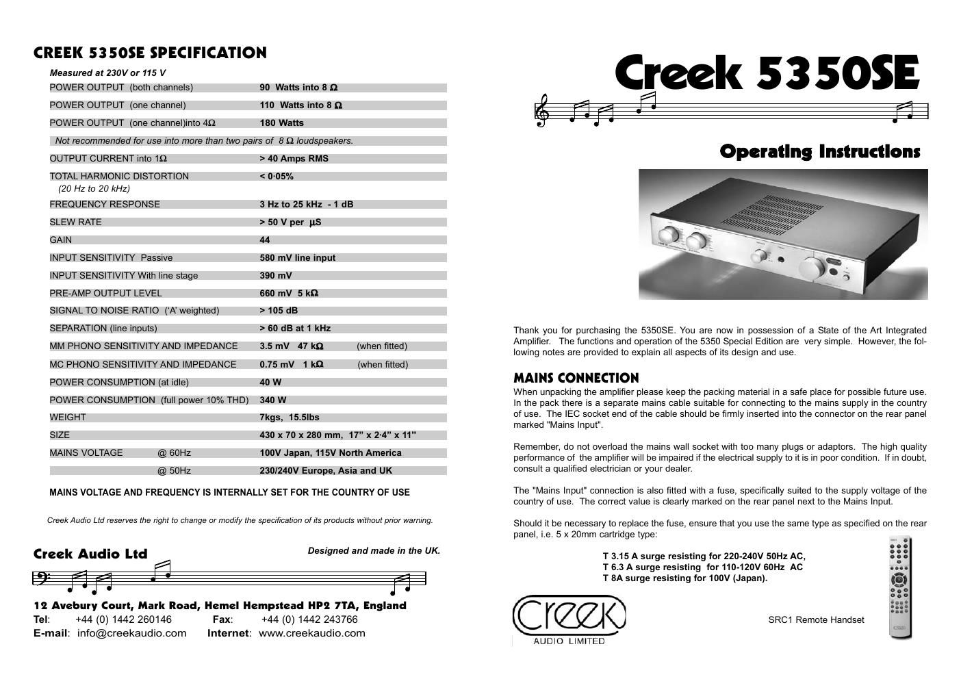 creek 5350 se owners manual