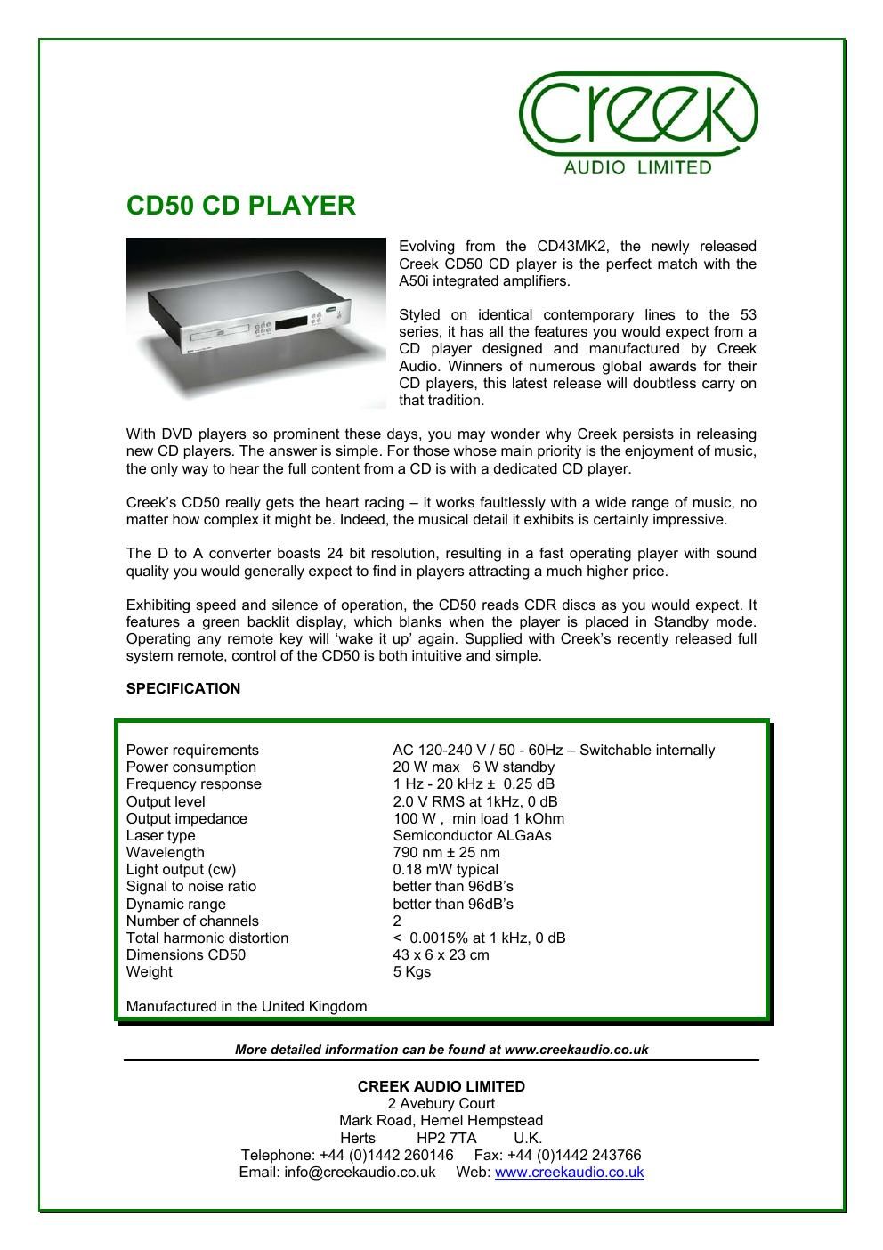 creek cd 50 brochure
