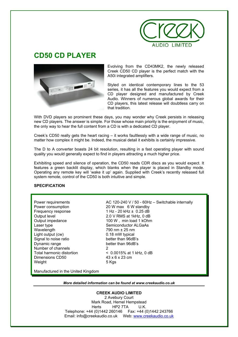 creek cd 50 brochure