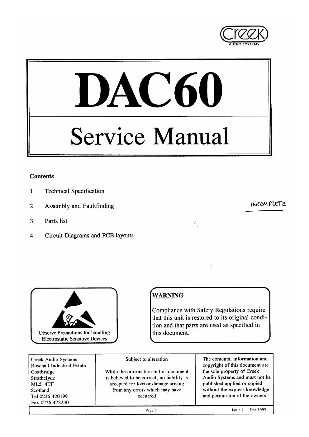 creek dac 60 service manual