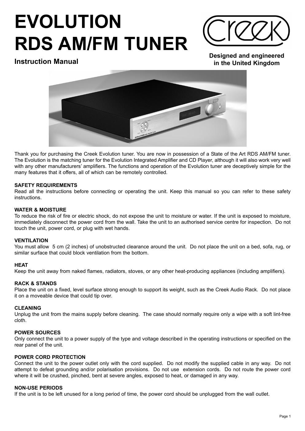 creek evolution tuner owners manual