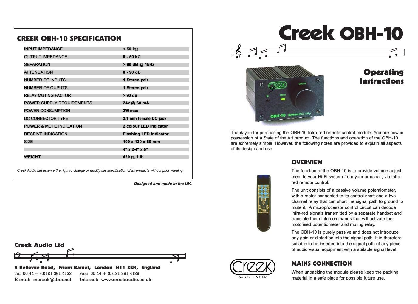 creek obh 10 owners manual