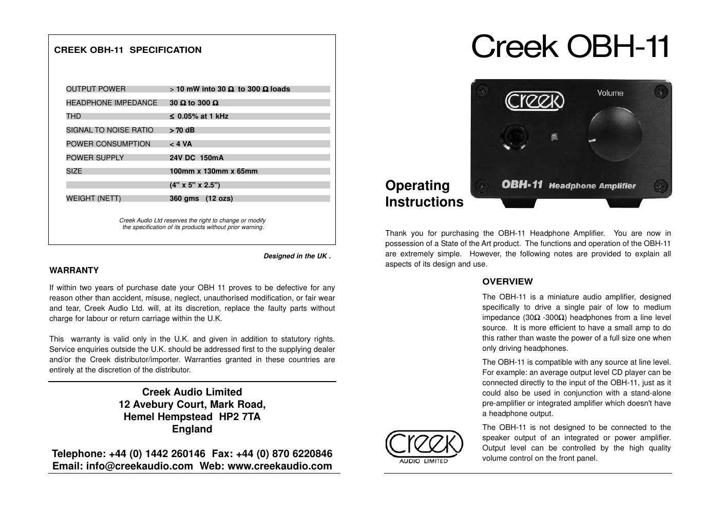 creek obh 11 owners manual