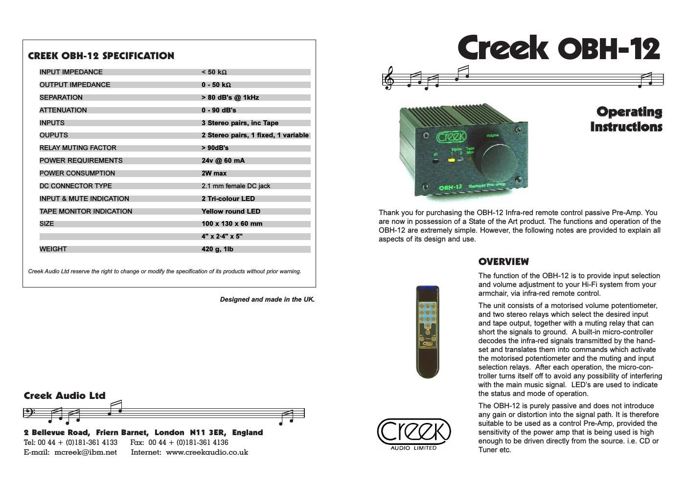 creek obh 12 owners manual