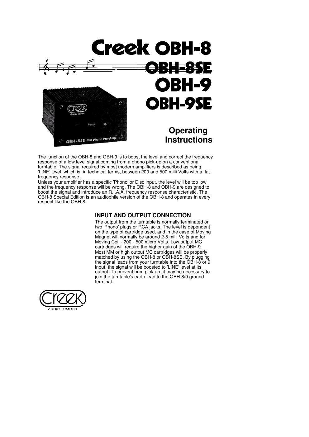 creek obh 8 9 owners manual