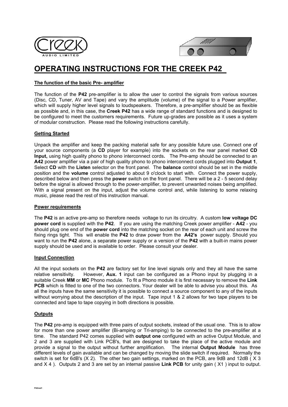 creek p 42 owners manual