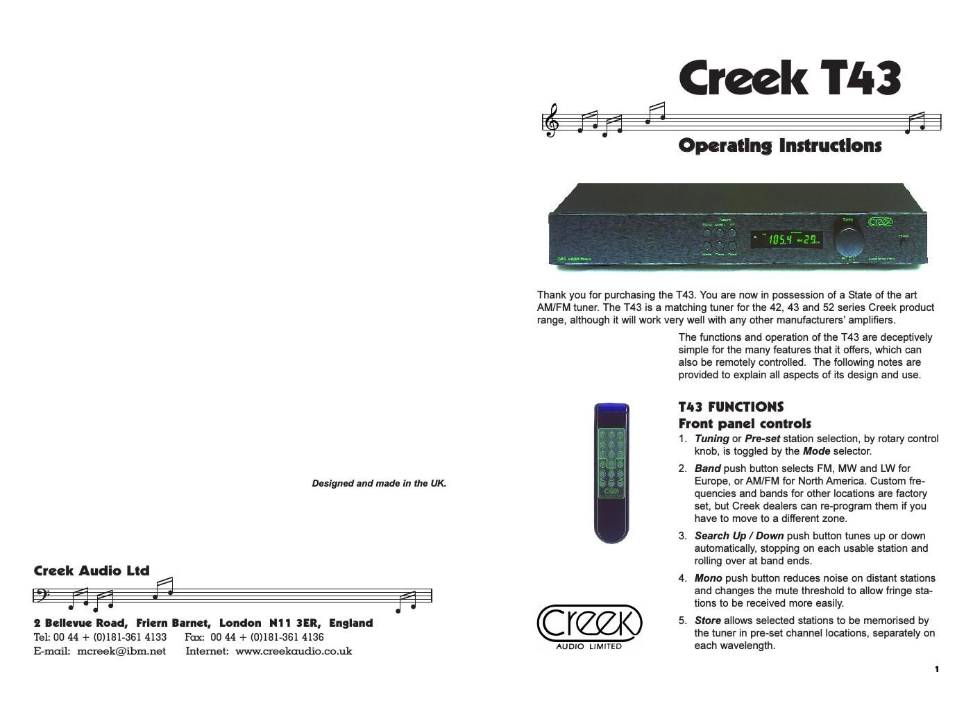 creek t 43 owners manual