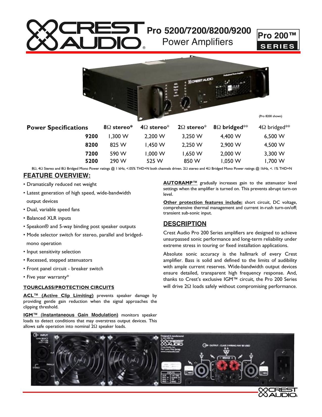 Crest A Audio Pro 200 Series Brochure
