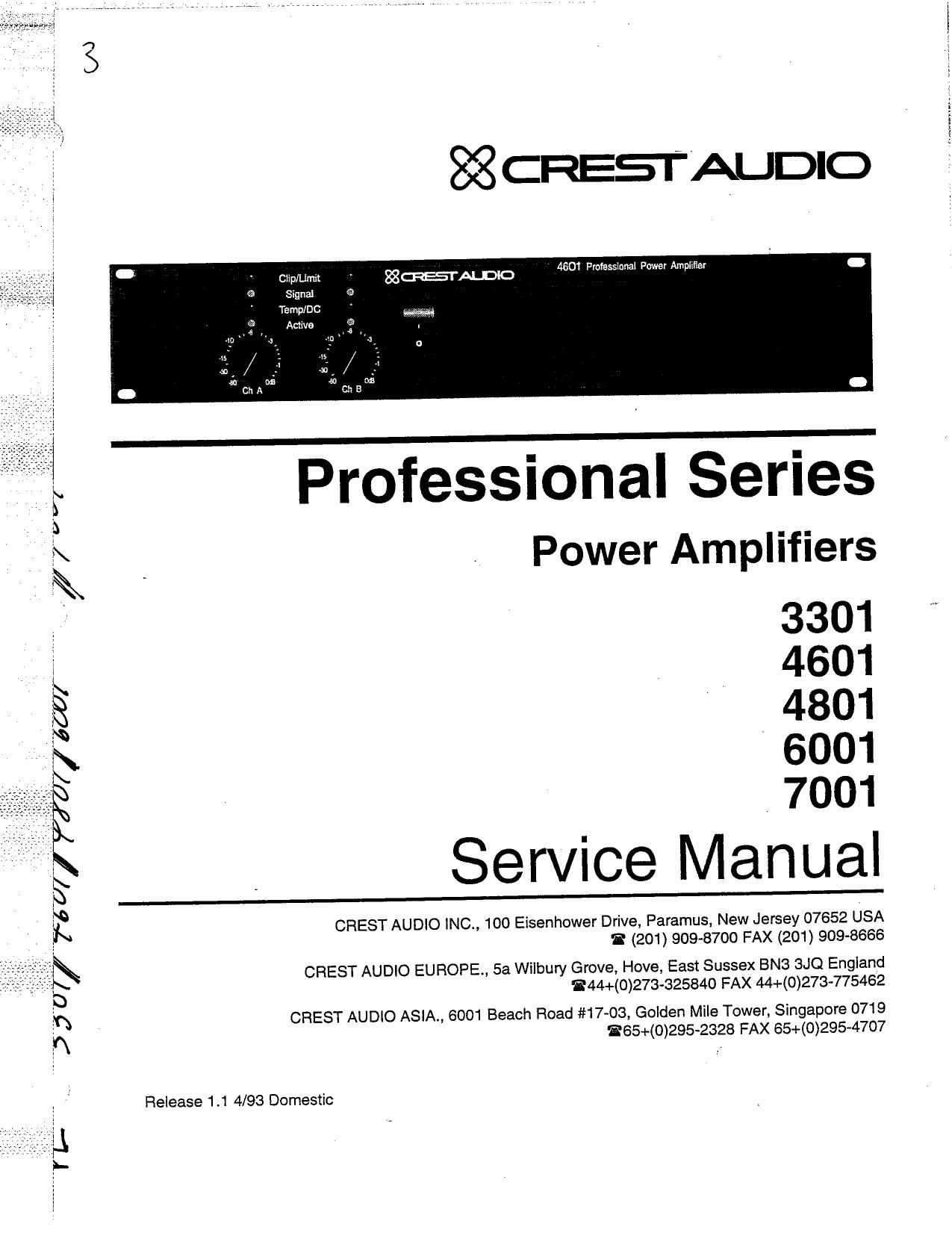 Crest Audio 6001 Service Manual