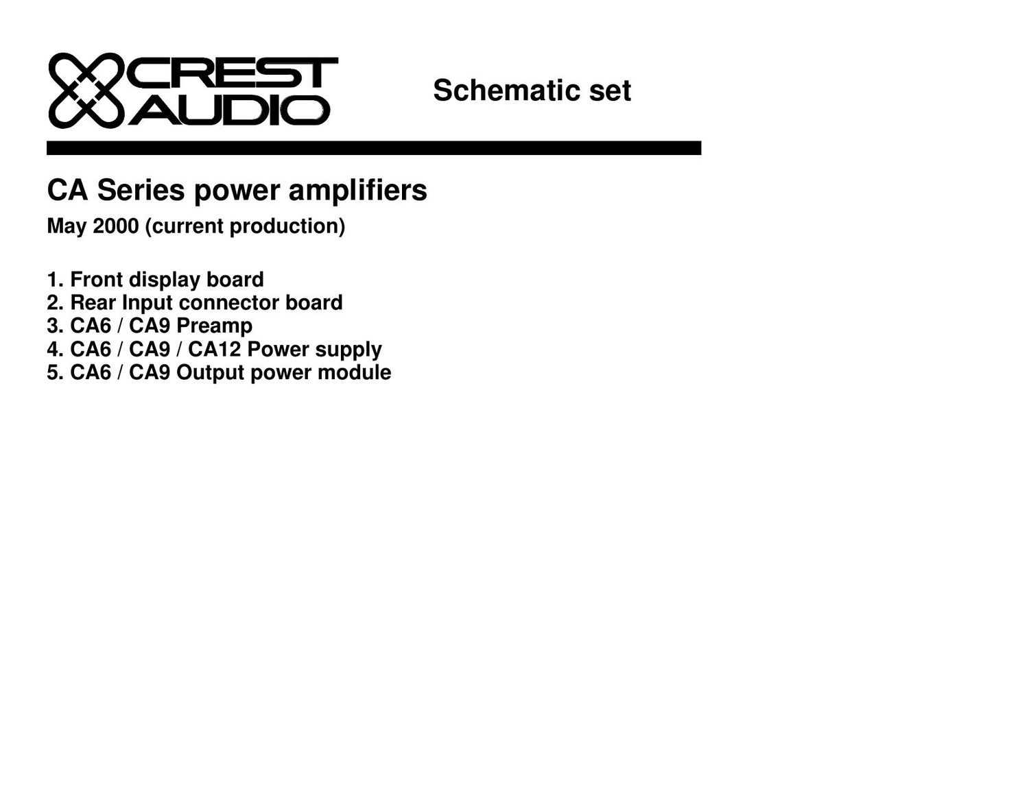 Crest Audio CA 12 Schematic