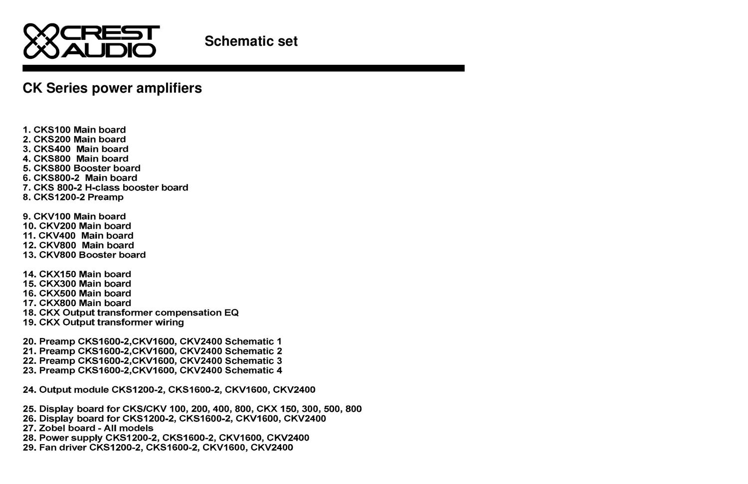 Crest Audio CKV 100 Schematic