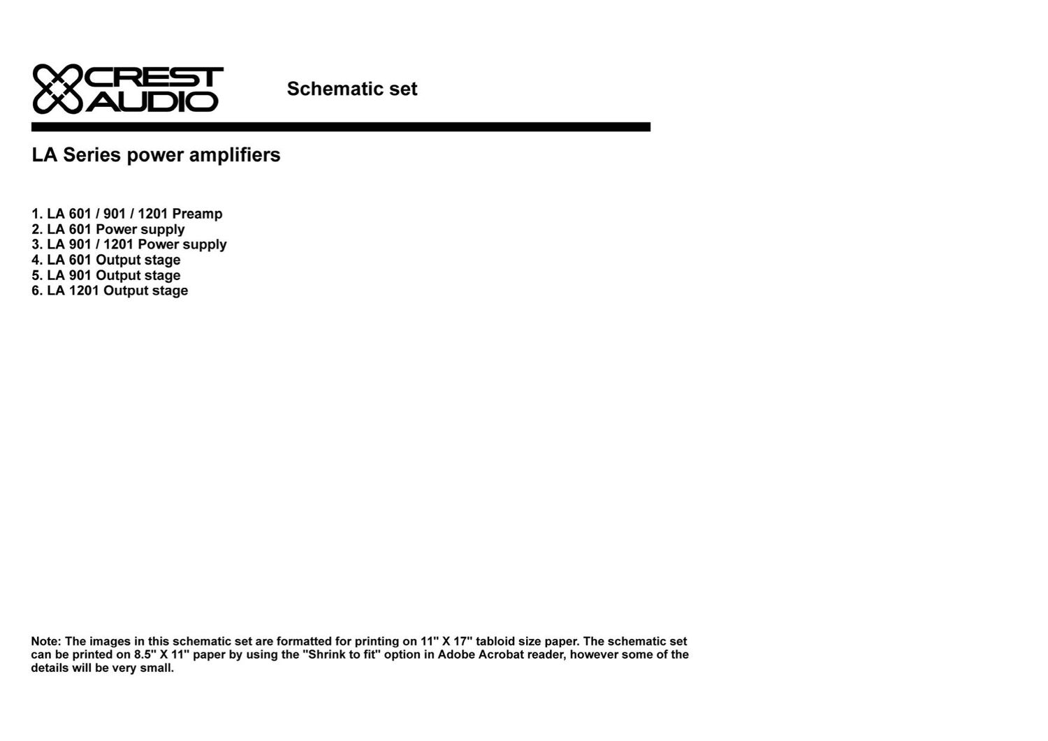 Crest Audio LA 601 Schematic