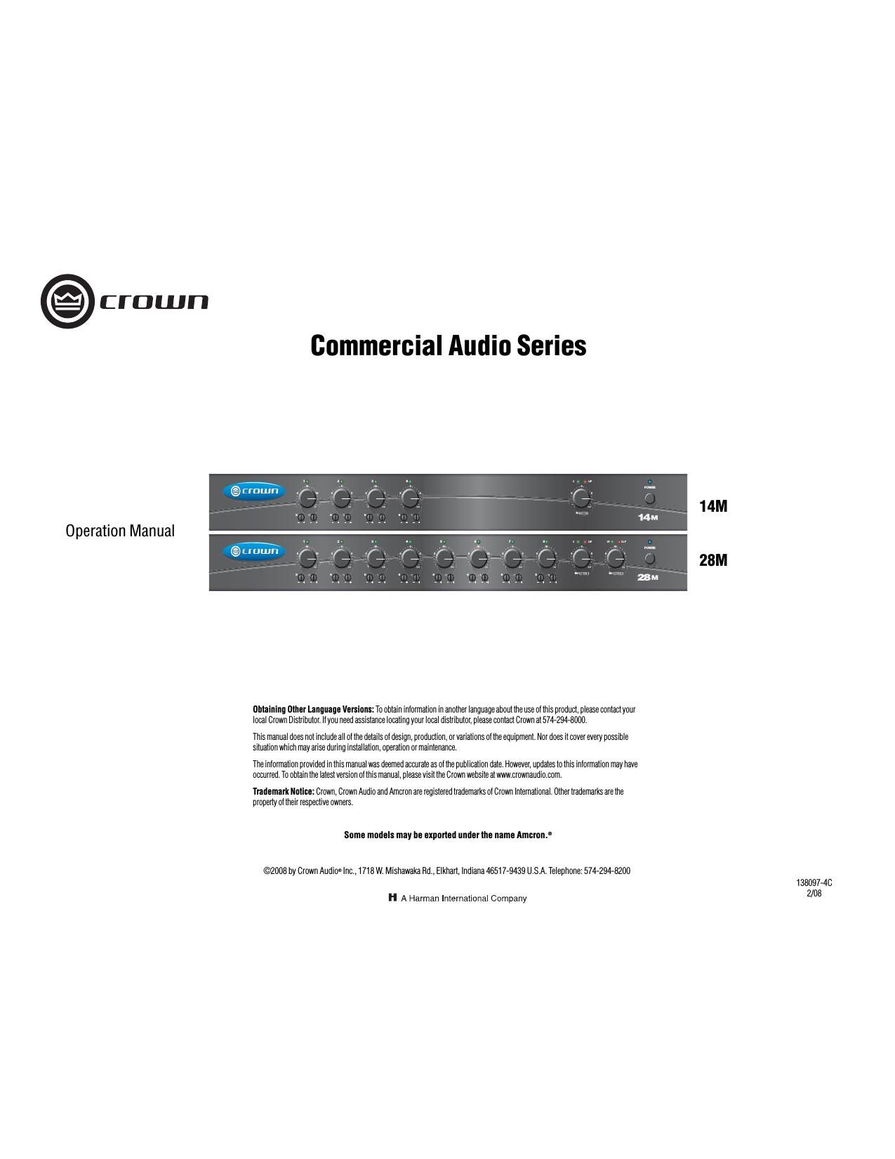 Crown 14M Operation Manual