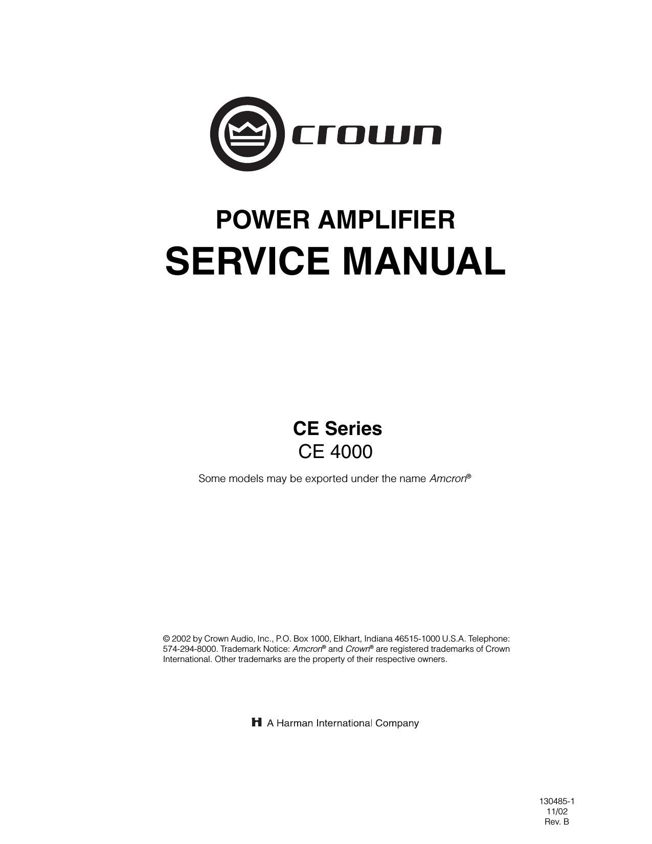 Crown CE 4000 Service Manual
