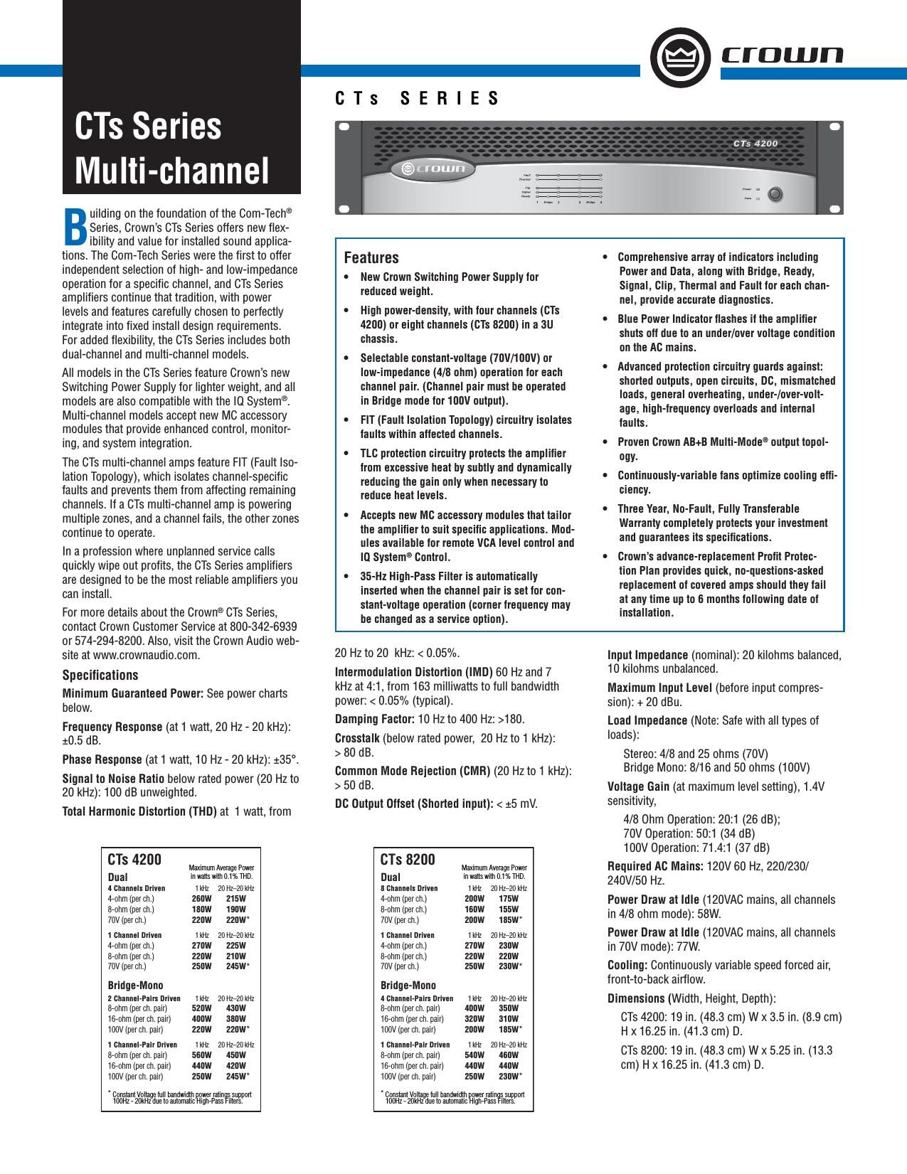 Crown CTs 4200 CTs 8200 Operation Manual