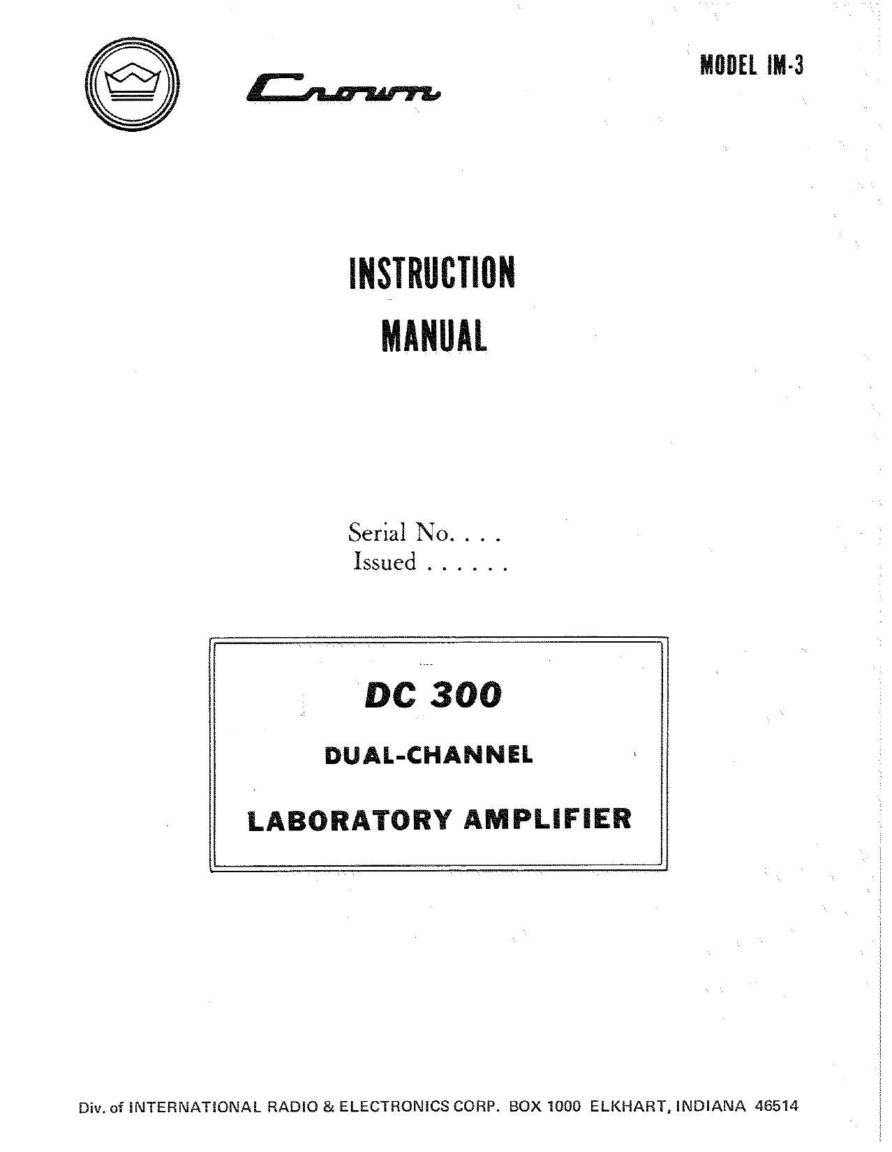 Crown DC 300 Owners Manual