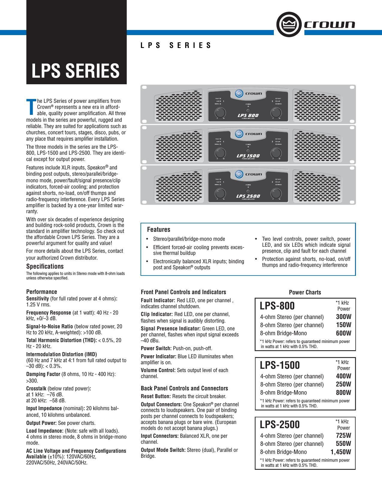 Crown LPS 800 LPS 1500 LPS 2500 Brochure