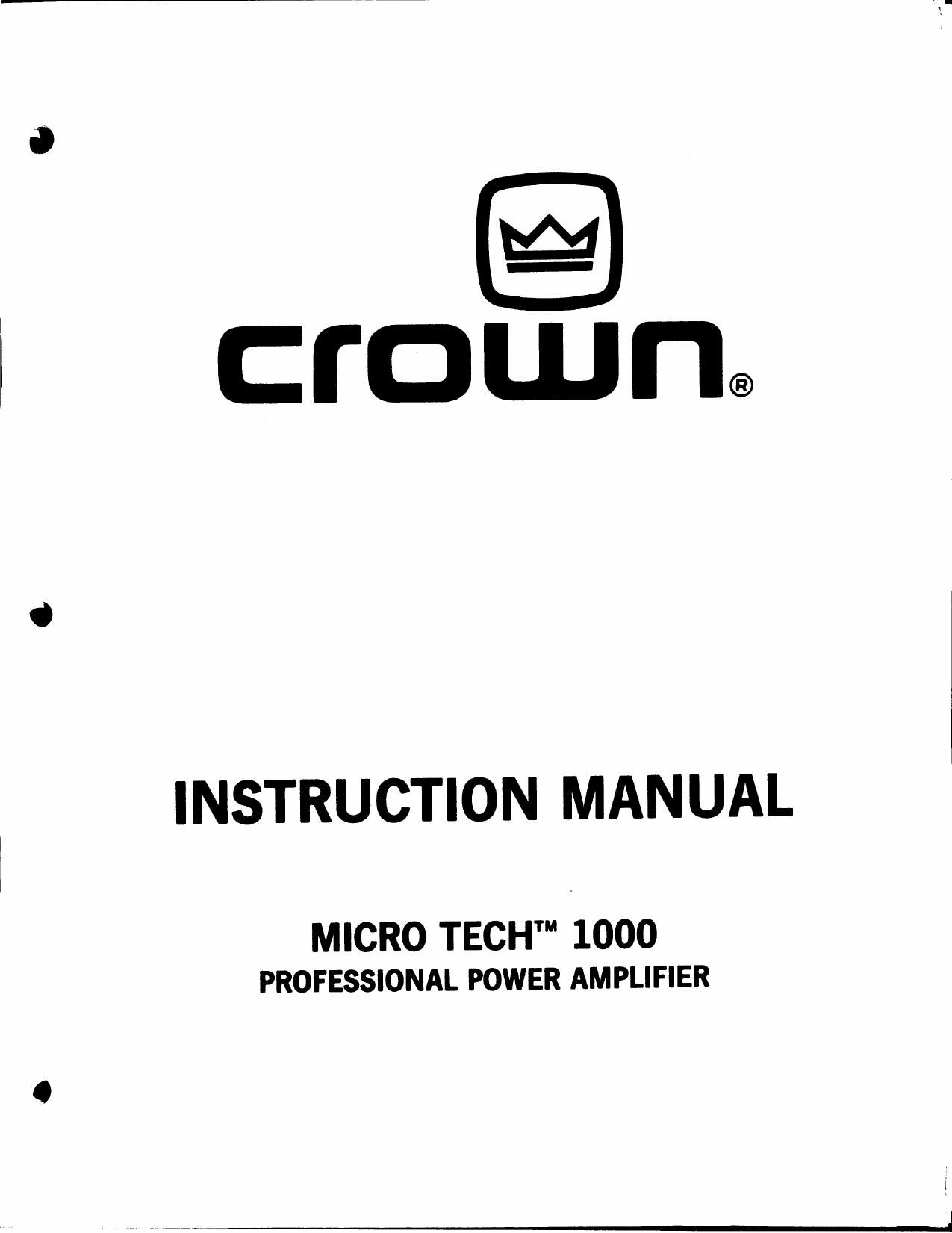 Crown Micro Tech 1000 Owners Manual