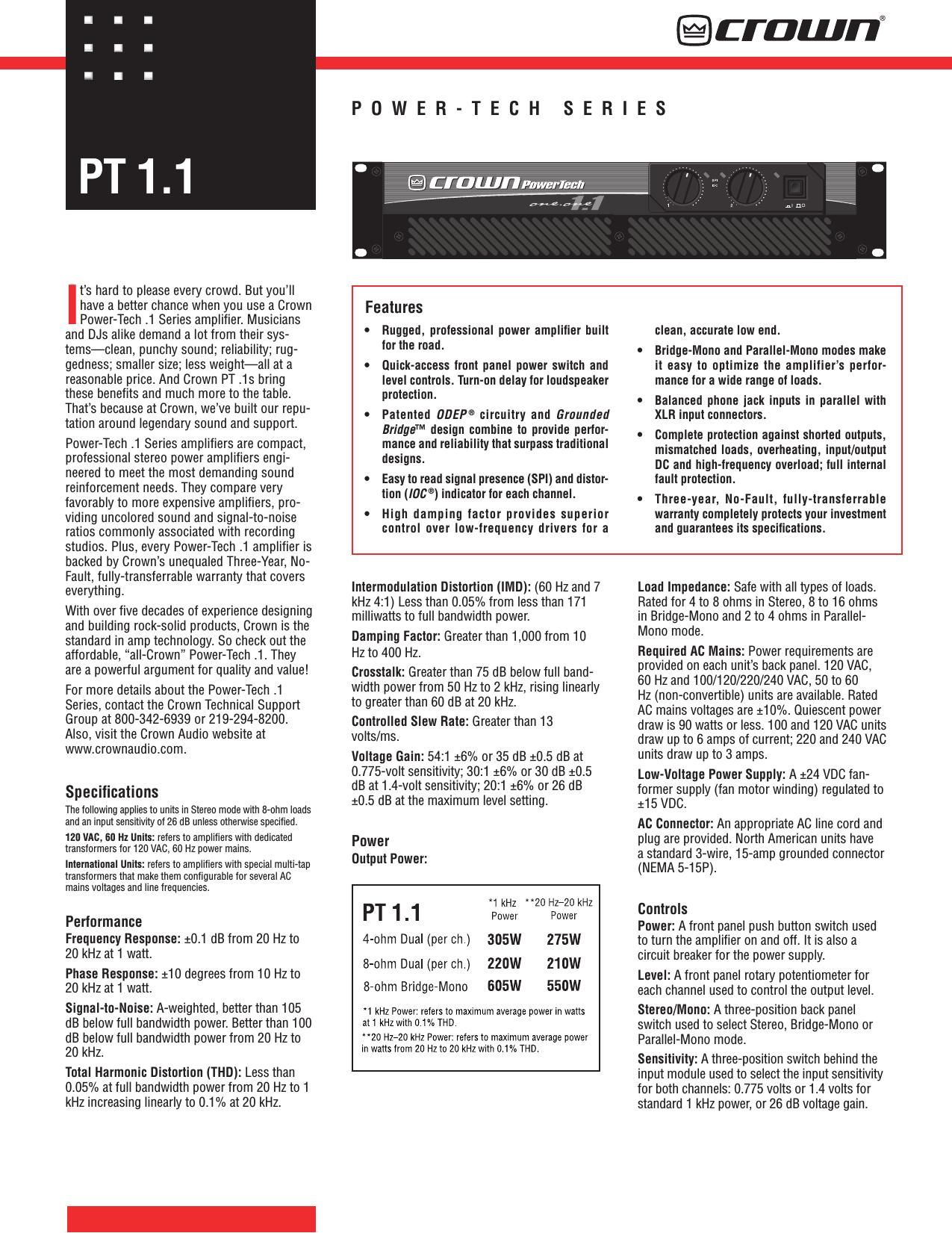 Crown Power PT1 1 Brochure