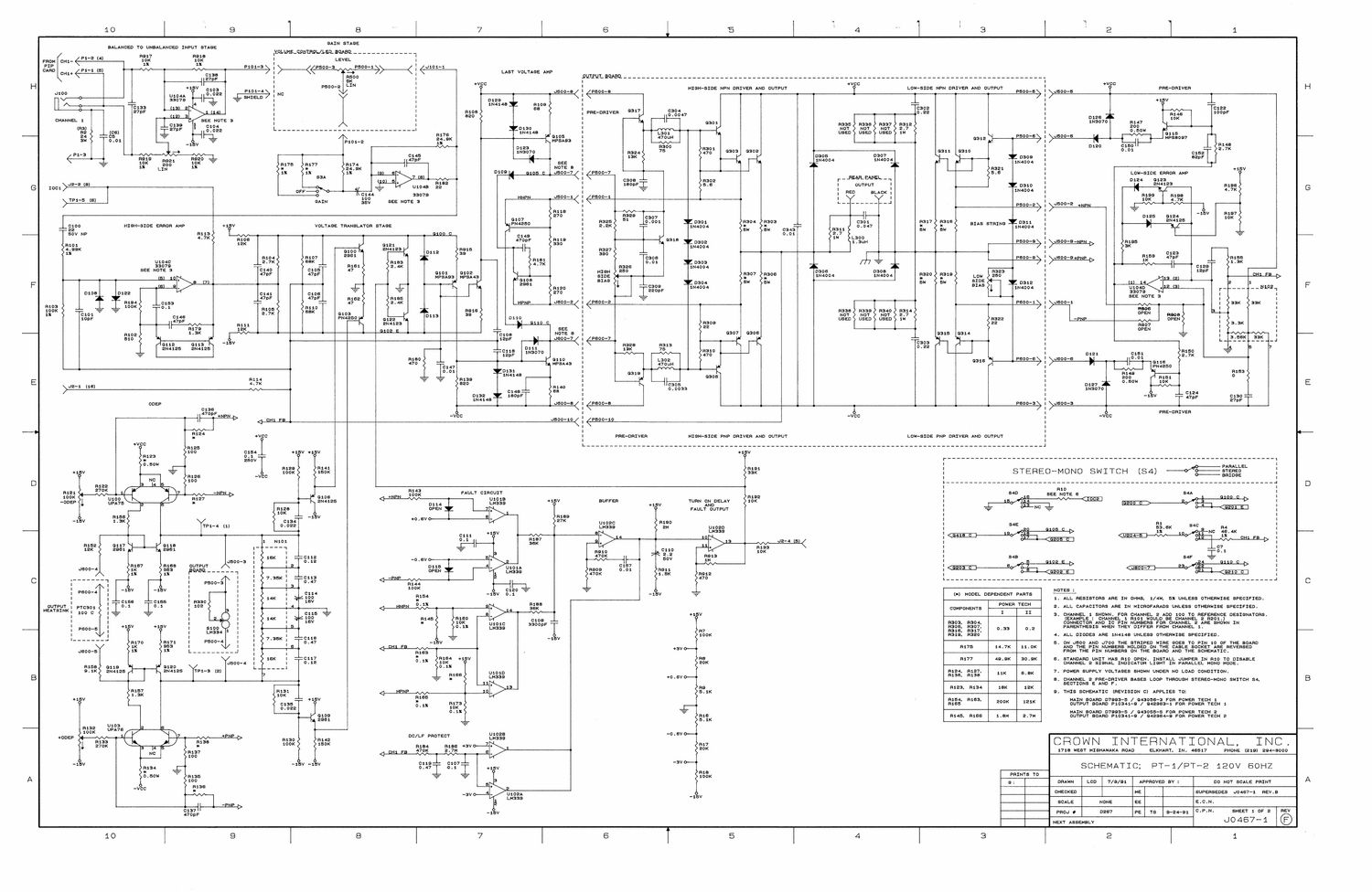 Crown Power PT1 2 Schematic