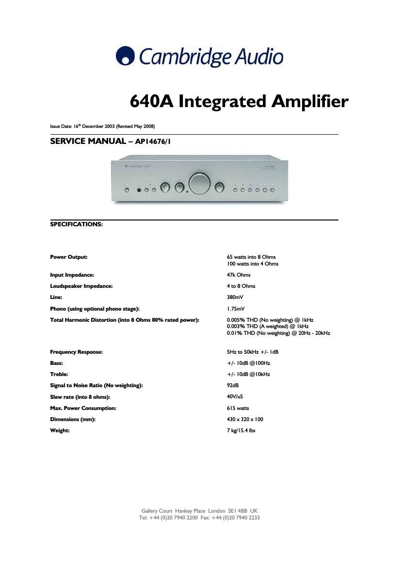 cambridgeaudio 640 a service manual