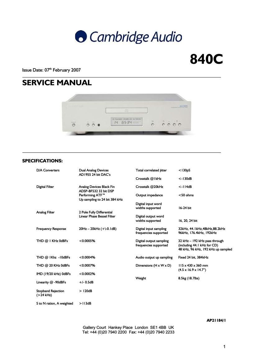 cambridgeaudio 840 c service manual