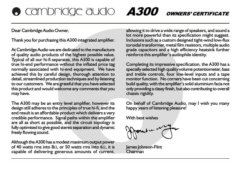cambridgeaudio a 300 owners manual