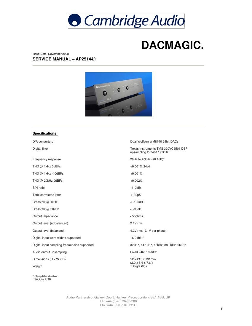 cambridgeaudio ap 25144 dac service manual