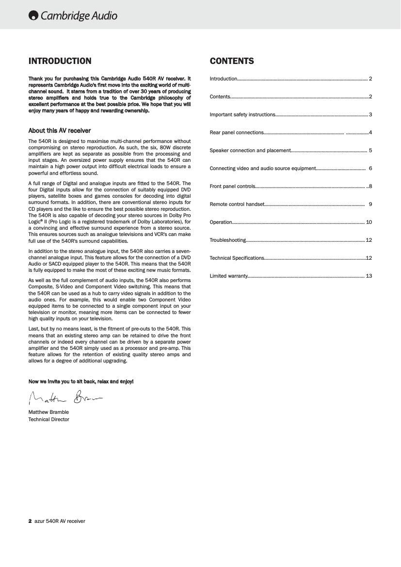 cambridgeaudio Azur 540R Owners Manual