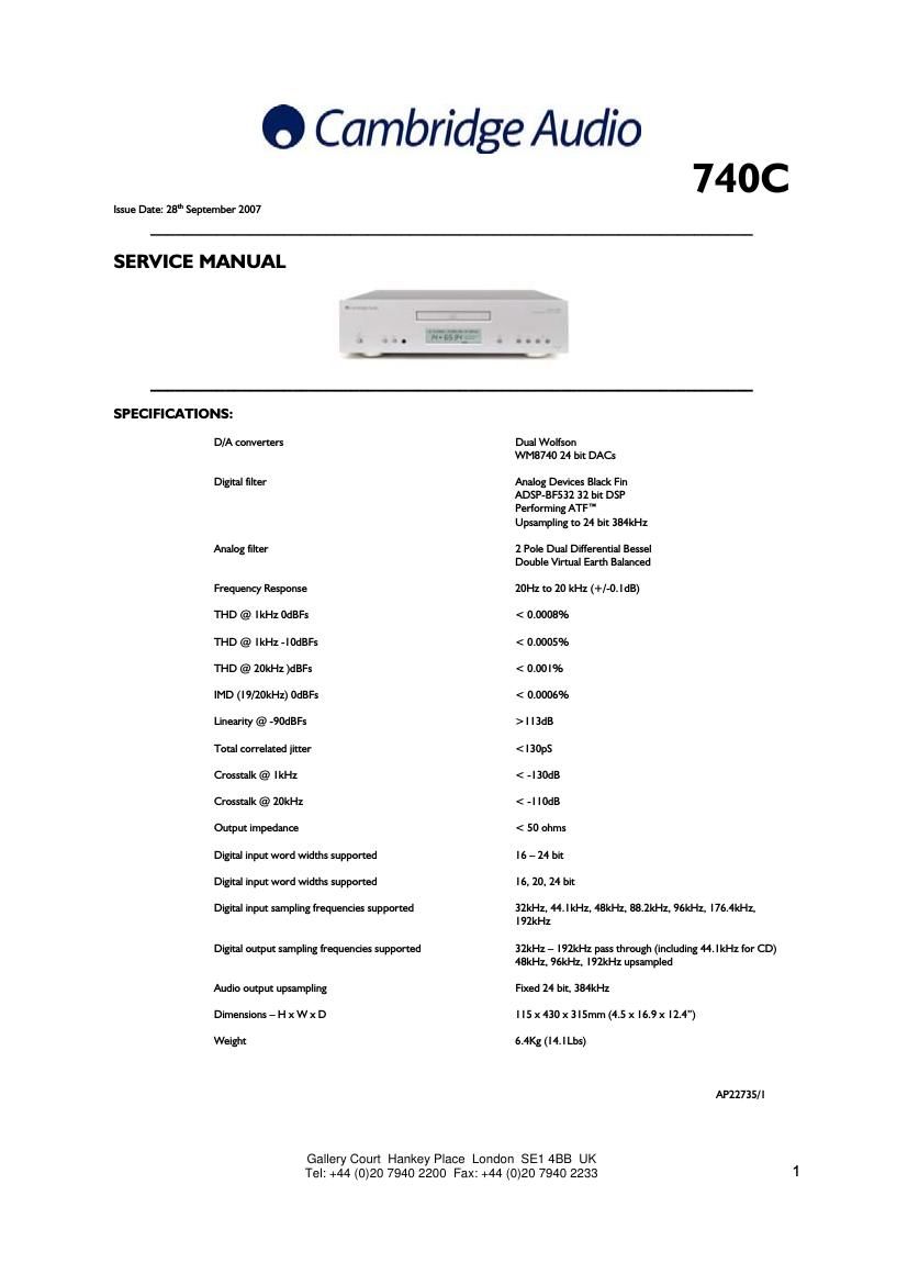 cambridgeaudio Azur 740C Service Manual
