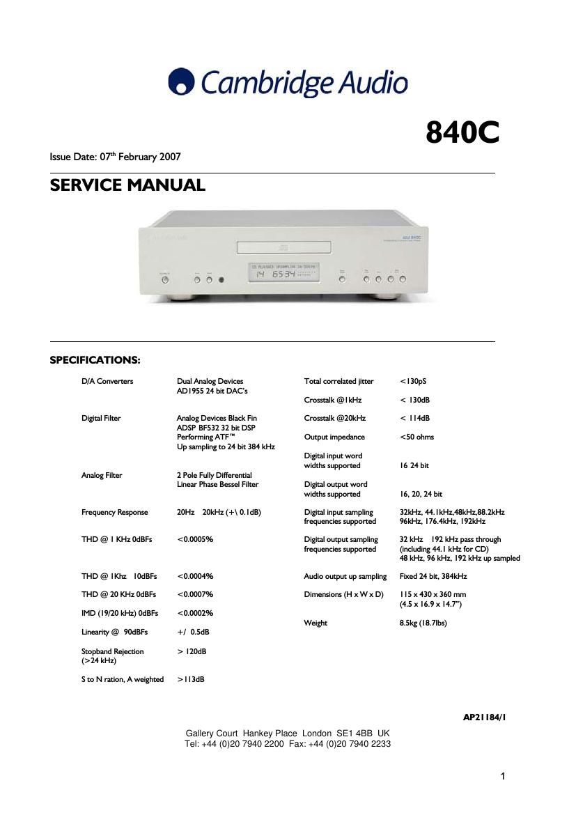 cambridgeaudio Azur 840C Service Manual