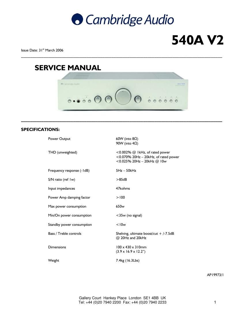 cambridgeaudio azur 540 a mk2 service manual