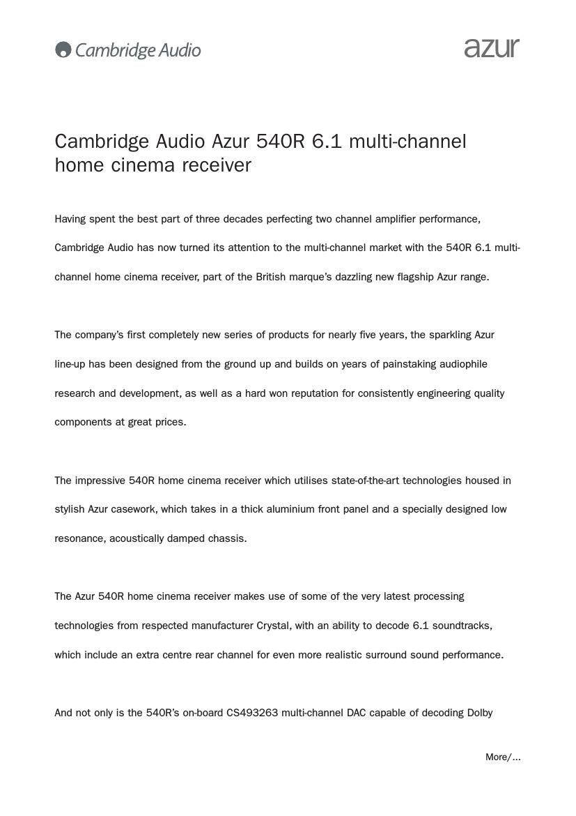 cambridgeaudio azur 540 r brochure